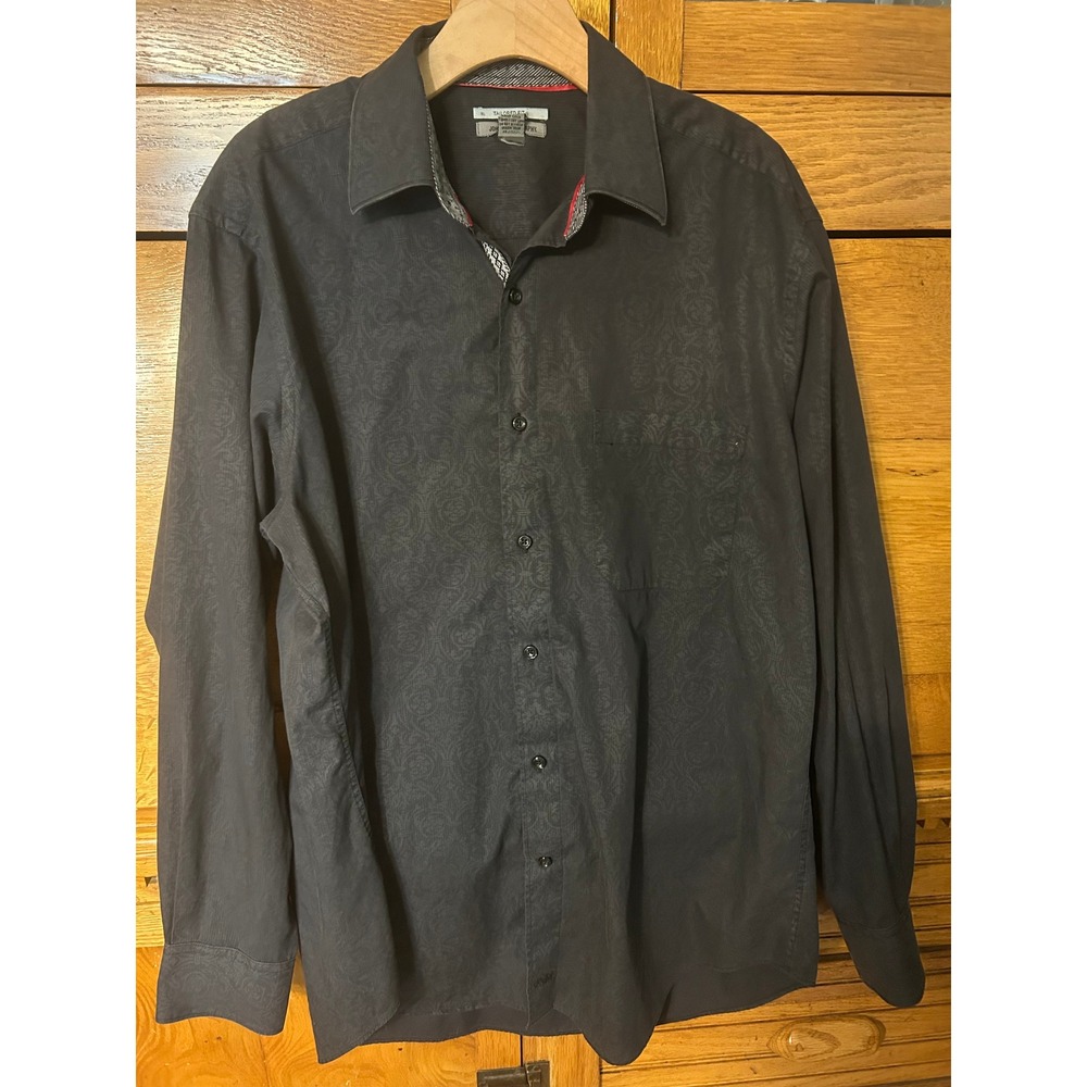 Johnston & Murphy Dark Luxury Tailored Fit Gray Paisley Cotton Button Down Shirt